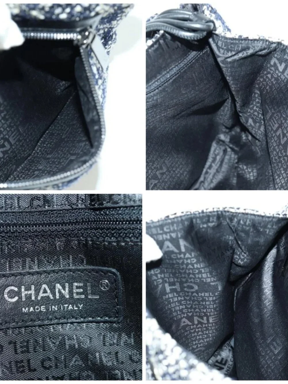 CHANEL Chain Shoulder Bag tweed White Black CC Auth bs33641V